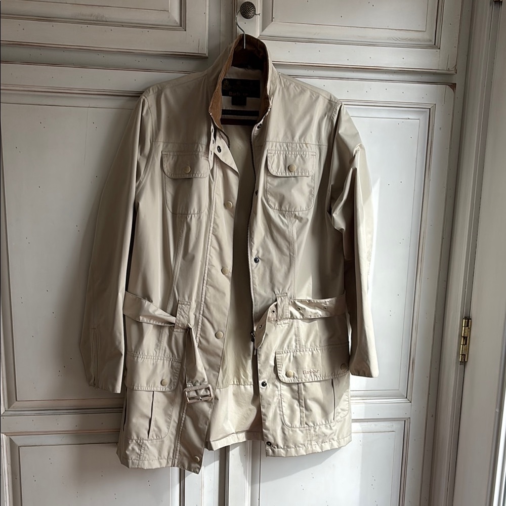 Barbour tan Trench Coat Mid-Length Stand-Up Collar